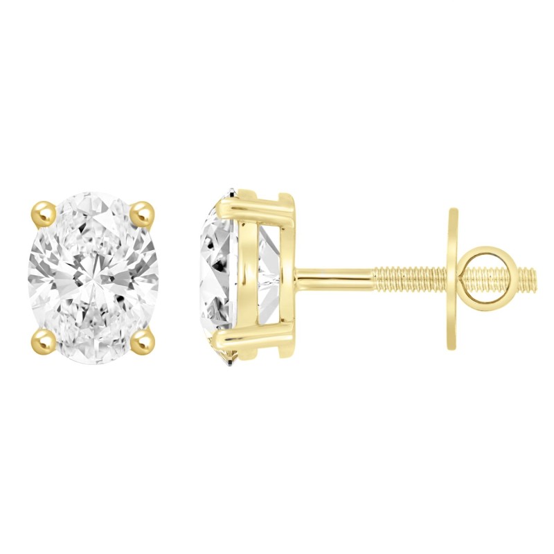 LADIES SOLITAIRE EARRINGS 3CT OVAL DIAMOND 14K YELLOW GOLD (CENTER STONE OVAL DIAMOND 1 1/2CT )