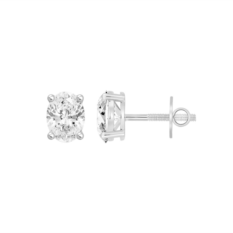 LADIES SOLITAIRE EARRINGS 1/2CT OVAL DIAMOND 14K WHITE GOLD (CENTER STONE OVAL DIAMOND 1/4CT )