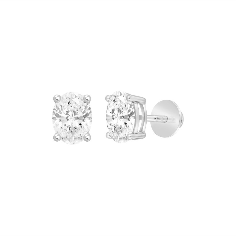 LADIES SOLITAIRE EARRINGS 1/2CT OVAL DIAMOND 14K WHITE GOLD (CENTER STONE OVAL DIAMOND 1/4CT )