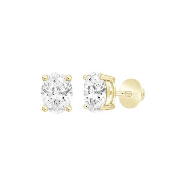 LADIES SOLITAIRE EARRINGS 1/2CT OVAL DIAMOND 14K Y...