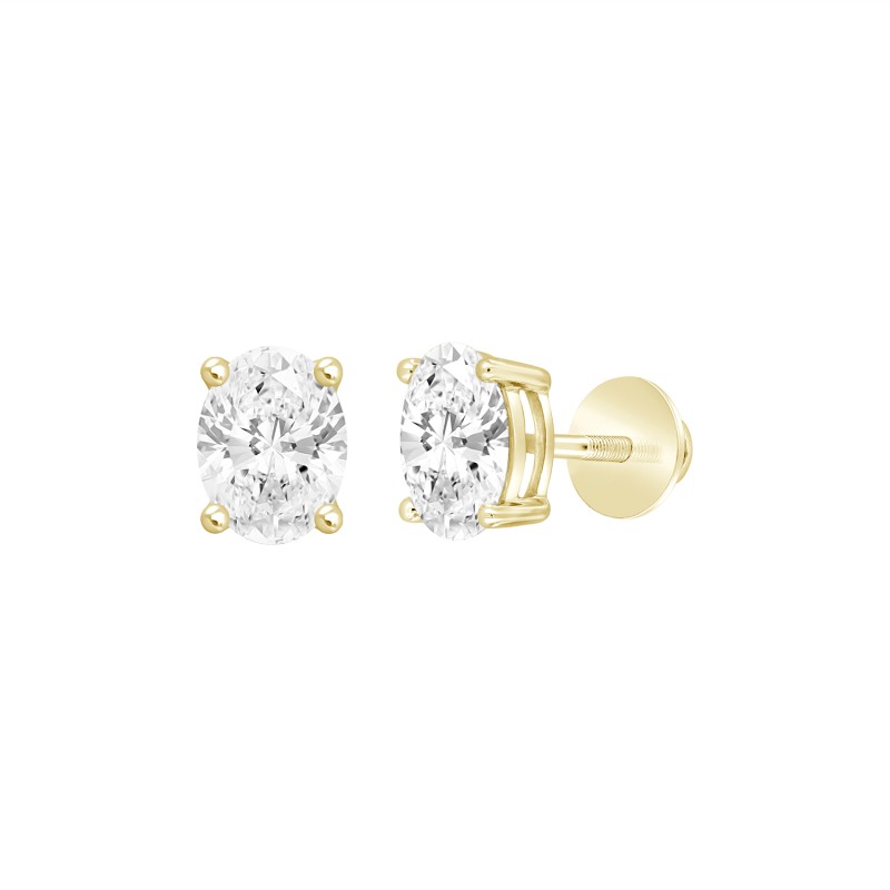 LADIES SOLITAIRE EARRINGS 1/2CT OVAL DIAMOND 14K YELLOW GOLD (CENTER STONE OVAL DIAMOND 1/4CT )