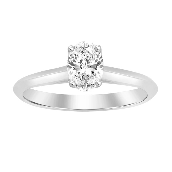 LADIES SOLITAIRE RING 1/2CT OVAL DIAMOND 14K WHITE...