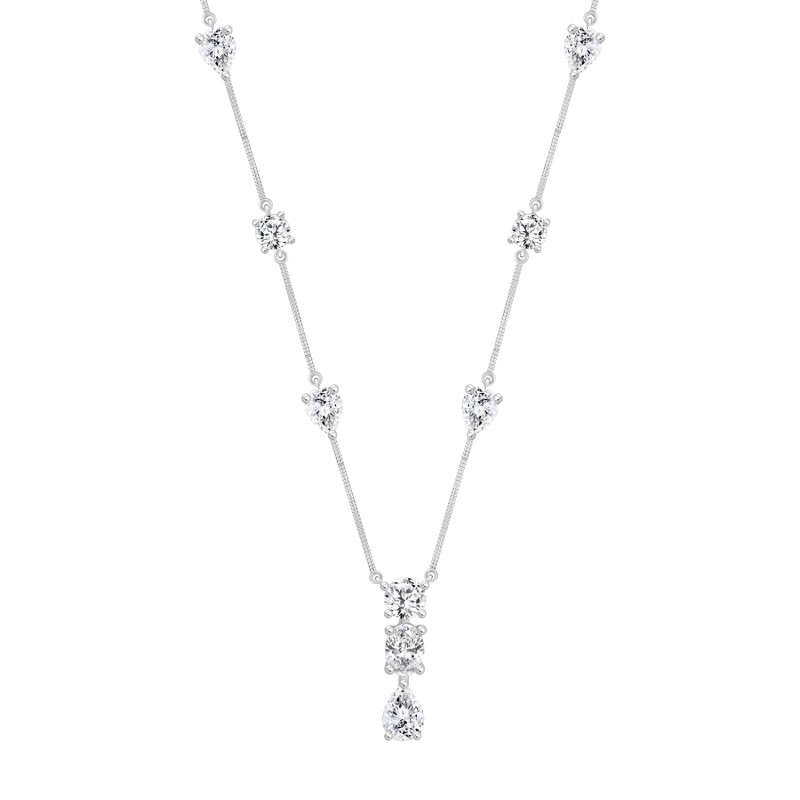 LADIES NECKLACE 5 1/4CT ROUND/PEAR/OVAL DIAMOND 14K WHITE GOLD