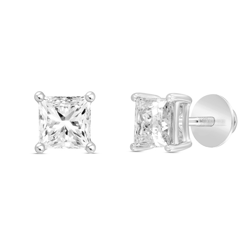 LADIES SOLITAIRE EARRINGS 3CT PRINCESS DIAMOND 14K WHITE GOLD