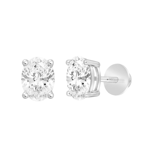 LADIES SOLITAIRE EARRINGS 2CT OVAL DIAMOND 14K WHI...