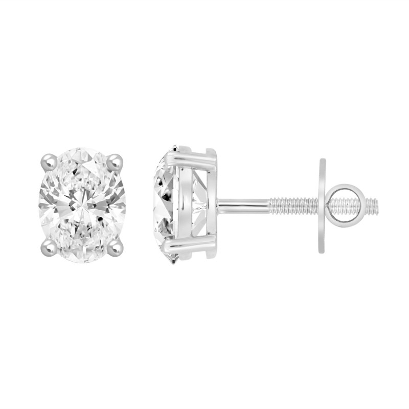 LADIES SOLITAIRE EARRINGS 2CT OVAL DIAMOND 14K WHITE GOLD