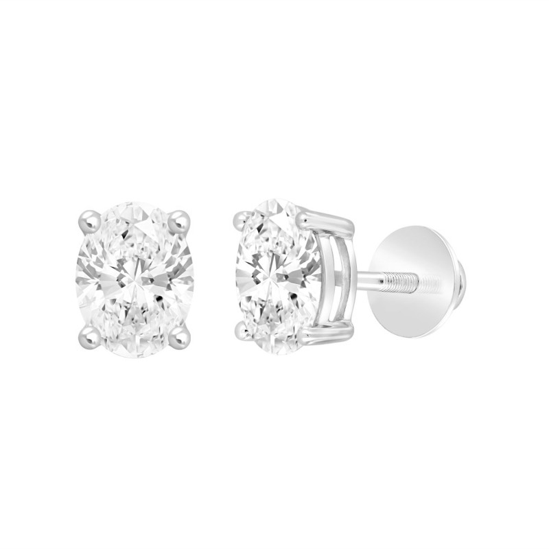 LADIES SOLITAIRE EARRINGS 2CT OVAL DIAMOND 14K WHITE GOLD