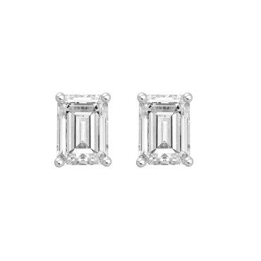 LADIES SOLITAIRE EARRINGS  1 1/2CT EMERALD DIAMOND 14K WHITE GOLD