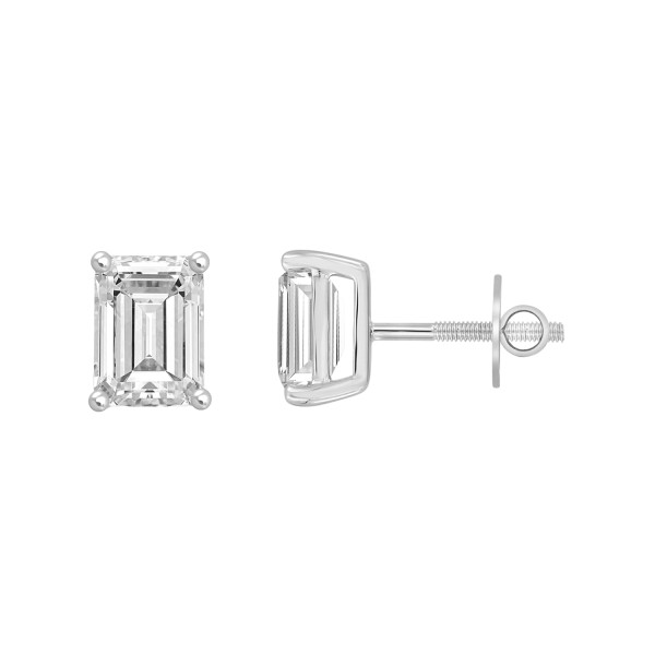 LADIES SOLITAIRE EARRINGS 1 1/2CT EMERALD DIAMOND ...