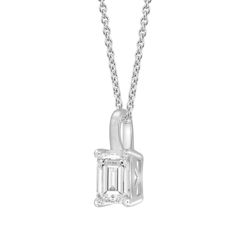 LADIES PENDANT WITH CHAIN 1/2CT EMERALD DIAMOND 14K WHITE GOLD