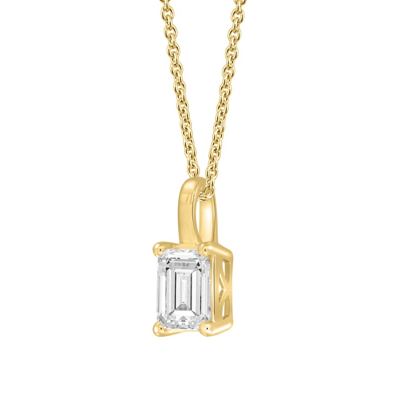 LADIES PENDANT WITH CHAIN 1/2CT EMERALD DIAMOND 14K YELLOW GOLD