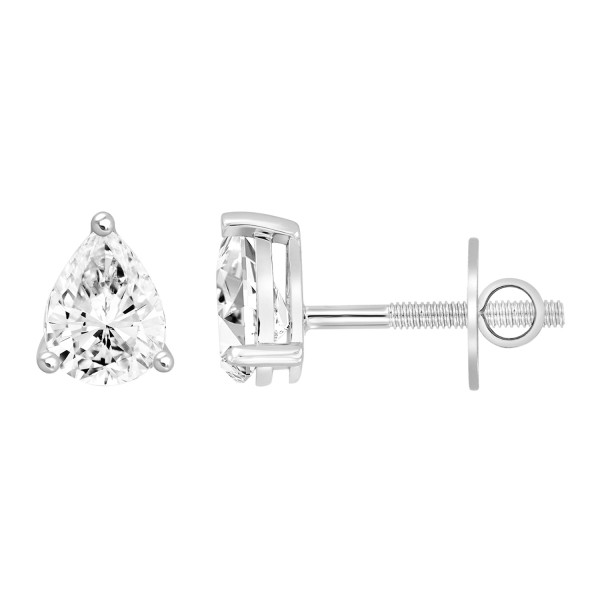 LADIES SOLITAIRE EARRINGS 3CT PEAR DIAMOND 14K WHI...