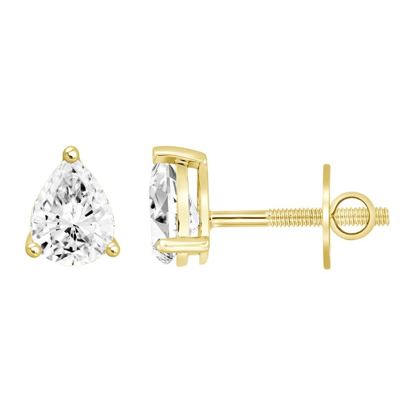 LADIES SOLITAIRE EARRINGS 3CT PEAR DIAMOND 14K YEL...