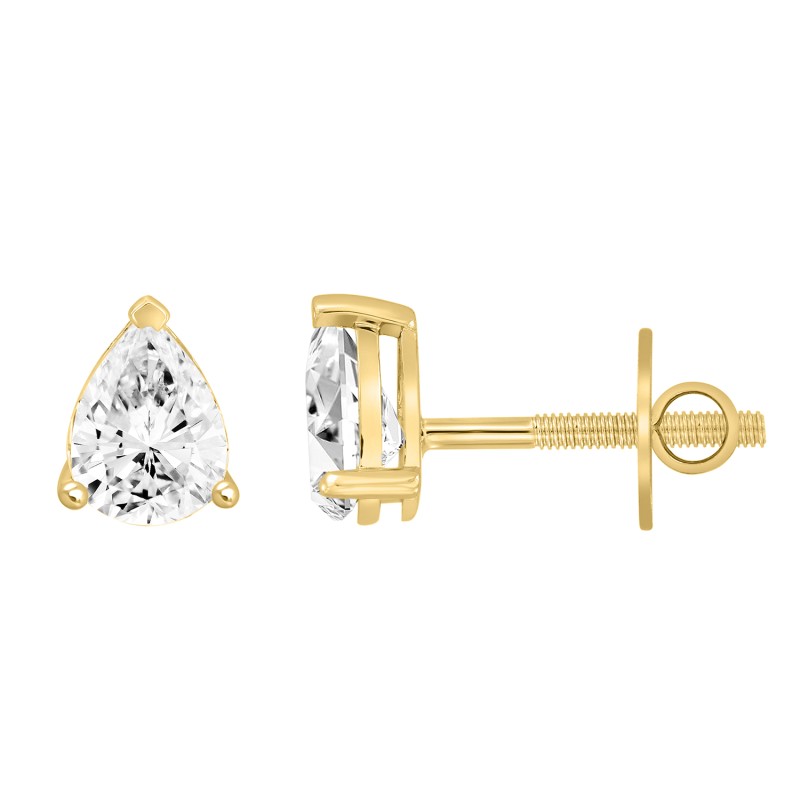 LADIES SOLITAIRE EARRINGS 3CT PEAR DIAMOND 14K YELLOW GOLD