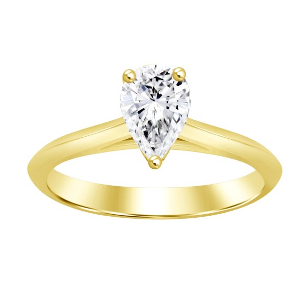 LADIES RING 1CT PEAR DIAMOND 14K YELLOW GOLD...