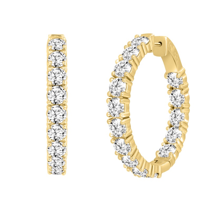 LADIES HOOP EARRINGS 11CT ROUND DIAMOND 14K YELLOW GOLD