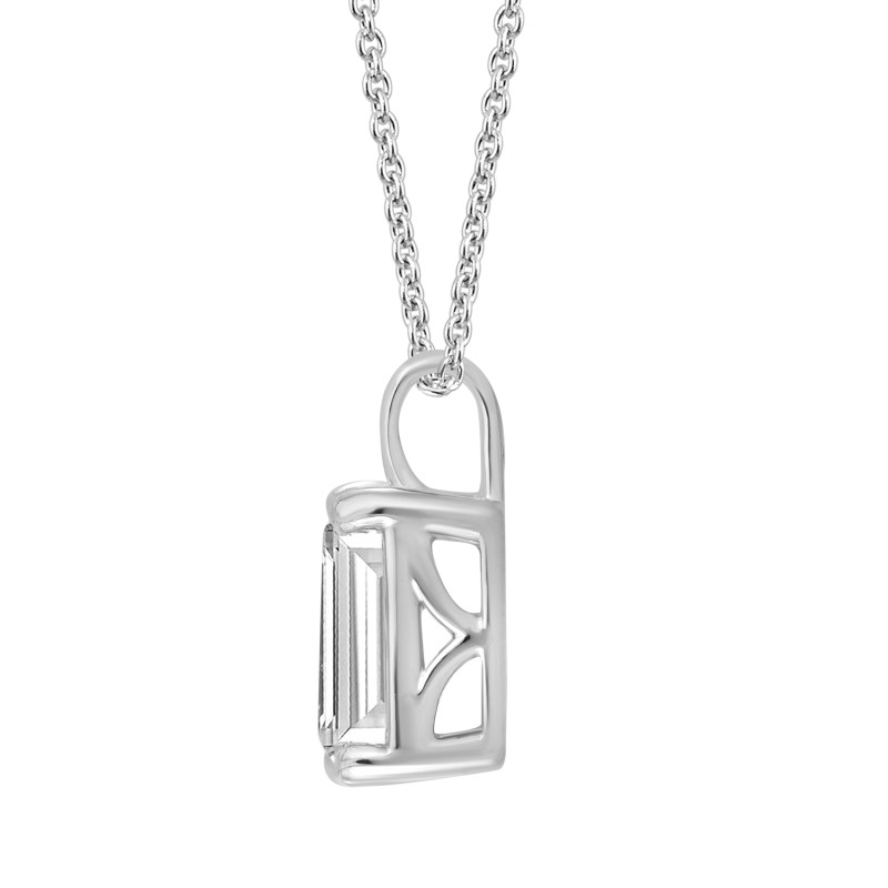 LADIES SOLITAIRE PENDANT WITH CHAIN 1 1/2CT EMERALD DIAMOND 14K WHITE GOLD