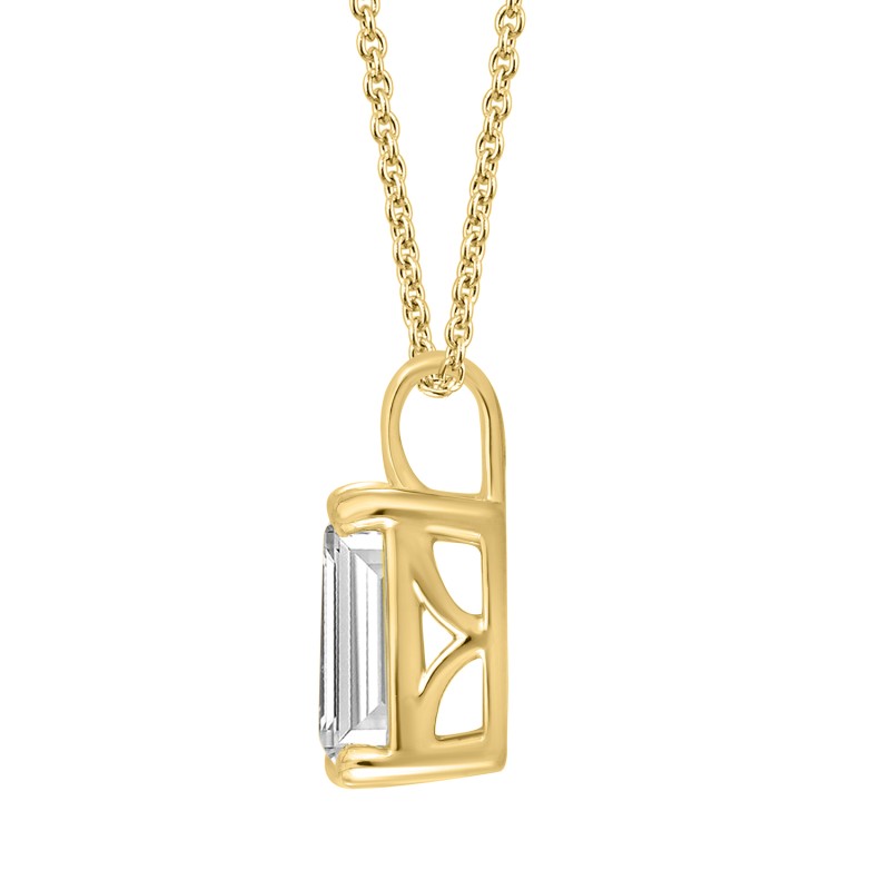 LADIES SOLITAIRE PENDANT WITH CHAIN 1 1/2CT EMERALD DIAMOND 14K YELLOW GOLD