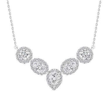 LADIES NECKLACE 2 1/2CT ROUND/PEAR/OVAL DIAMOND 14K WHITE GOLD