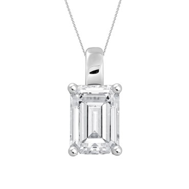 LADIES PENDANT WITH CHAIN 2CT EMERALD DIAMOND 14K WHITE GOLD