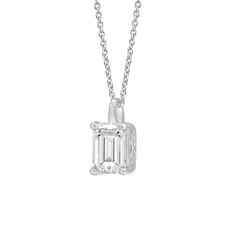 LADIES PENDANT WITH CHAIN 2CT EMERALD DIAMOND 14K WHITE GOLD