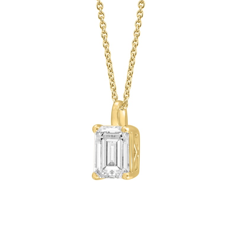 LADIES PENDANT WITH CHAIN 2CT EMERALD DIAMOND 14K YELLOW GOLD