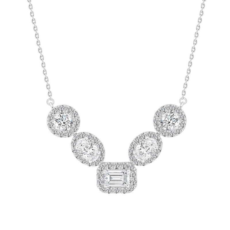 LADIES NECKLACE 2 1/2CT ROUND/OVAL/EMERALD DIAMOND 14K WHITE GOLD (CENTER STONE EMERALD DIAMOND 1/2CT )