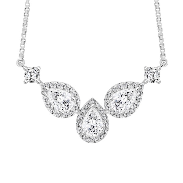 LADIES NECKLACE 3 1/2CT ROUND/PEAR DIAMOND 14K WHI...