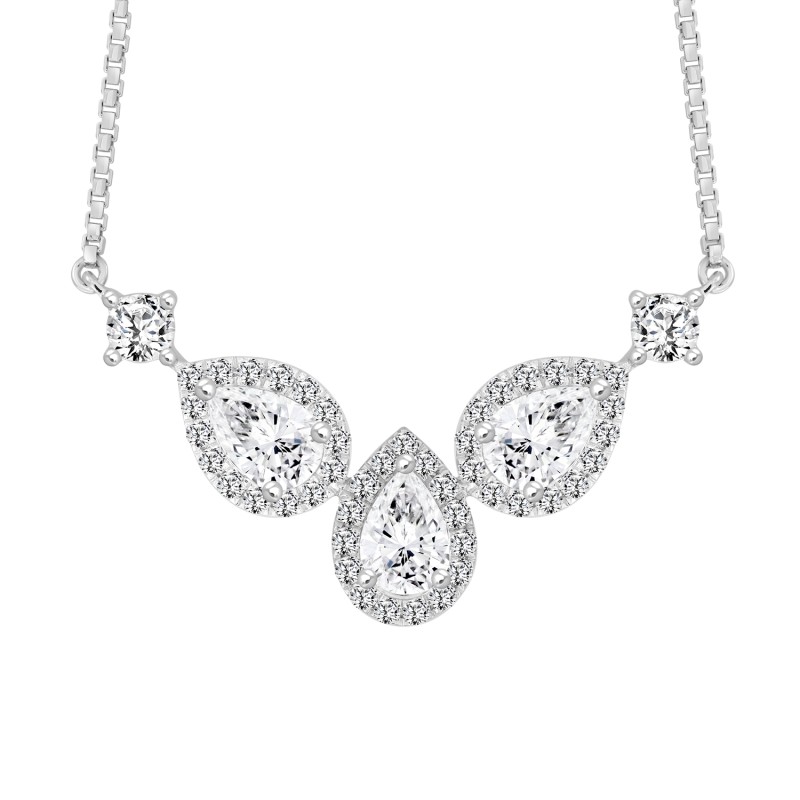 LADIES NECKLACE 3 1/2CT ROUND/PEAR DIAMOND 14K WHITE GOLD