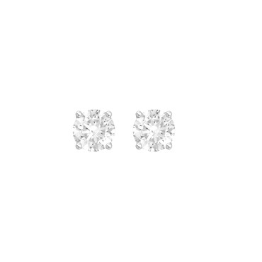 LADIES SOLITAIRE EARRINGS  1 1/2CT ROUND DIAMOND 14K WHITE GOLD