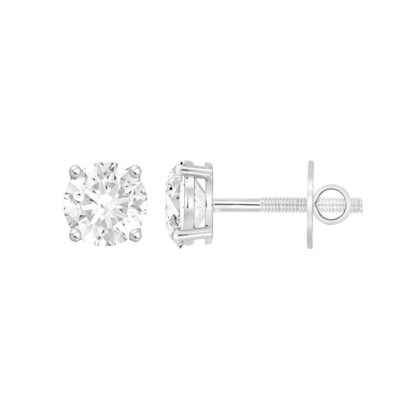 LADIES SOLITAIRE EARRINGS 1 1/2CT ROUND DIAMOND 14K WHITE GOLD