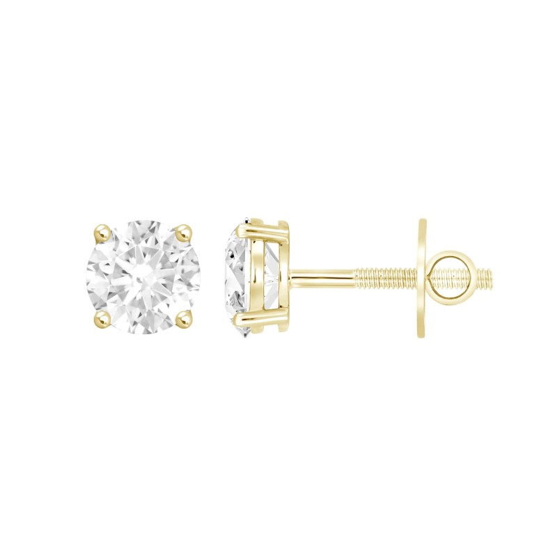 LADIES SOLITAIRE EARRINGS 1 1/2CT ROUND DIAMOND 14K YELLOW GOLD