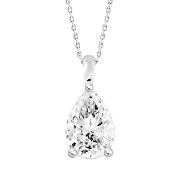 LADIES PENDANT WITH CHAIN 2CT PEAR DIAMOND 14K WHI...