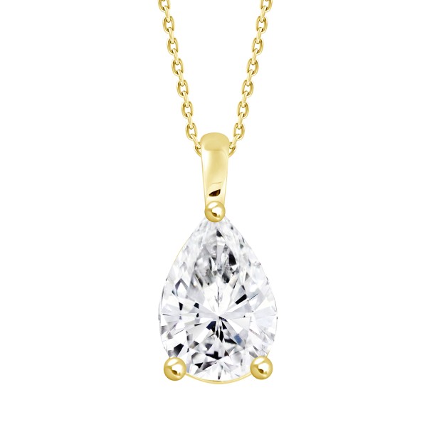 LADIES PENDANT WITH CHAIN 2CT PEAR DIAMOND 14K YEL...