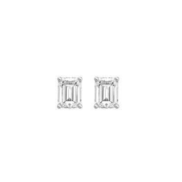LADIES SOLITAIRE EARRINGS  1/2CT EMERALD DIAMOND 14K WHITE GOLD