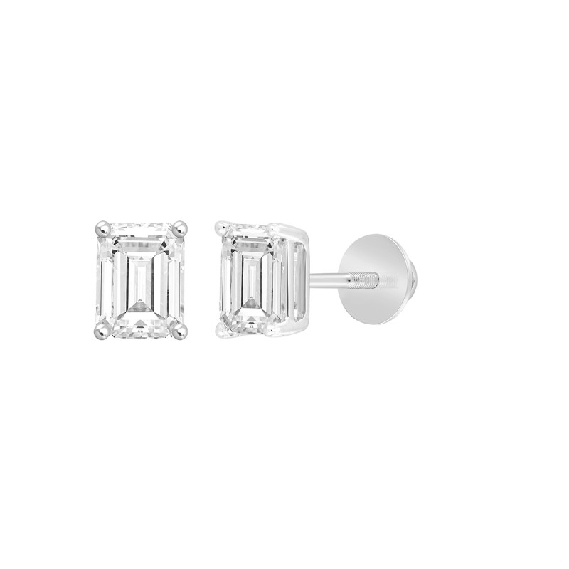 LADIES SOLITAIRE EARRINGS 1/2CT EMERALD DIAMOND 14K WHITE GOLD