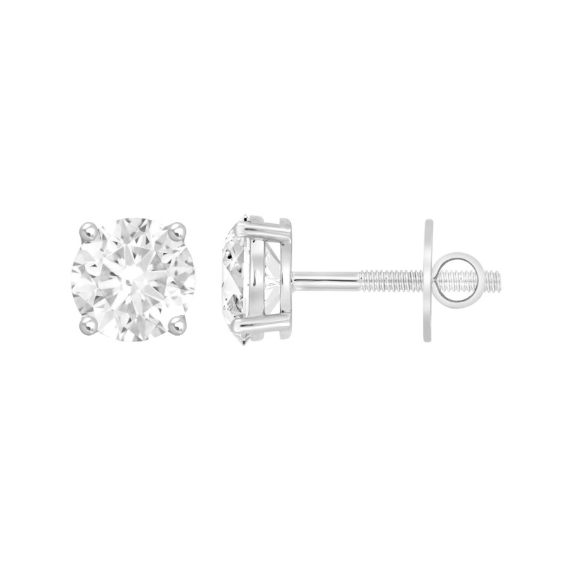 LADIES SOLITAIRE EARRINGS 2CT ROUND DIAMOND 14K WHITE GOLD