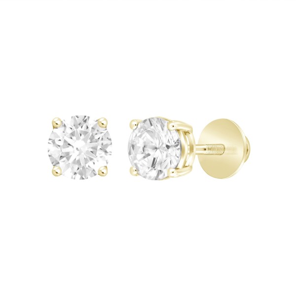 LADIES SOLITAIRE EARRINGS 2CT ROUND DIAMOND 14K YE...