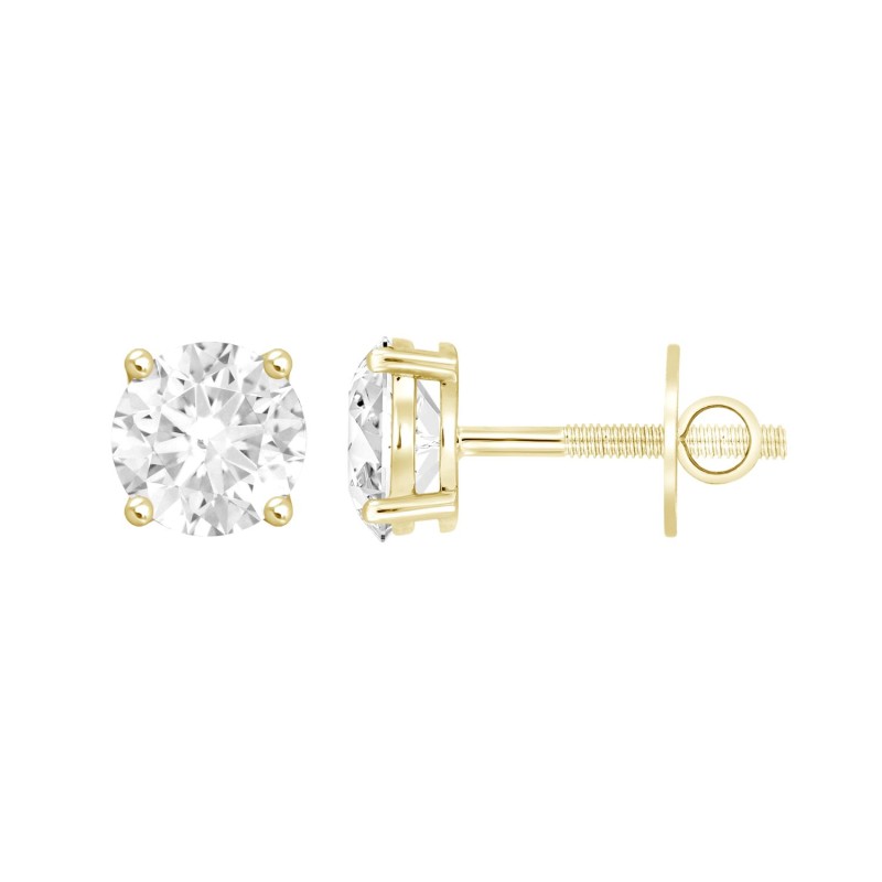 LADIES SOLITAIRE EARRINGS 2CT ROUND DIAMOND 14K YELLOW GOLD