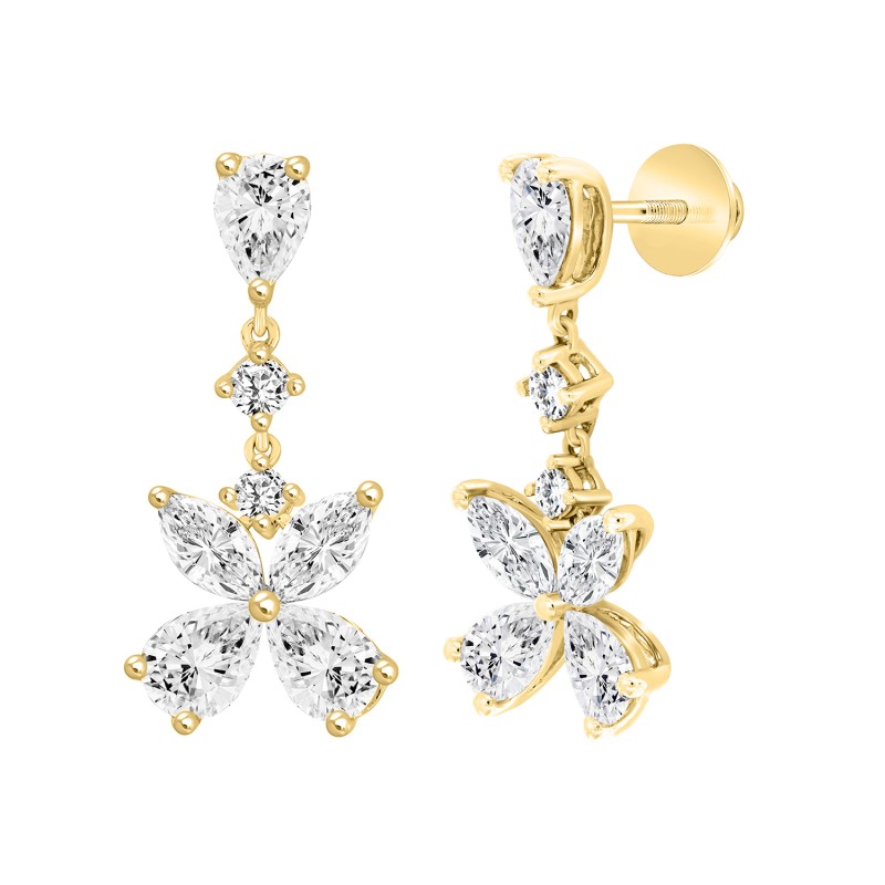 LADIES  EARRINGS  3CT ROUND/MARQUISE/PEAR DIAMOND 14K YELLOW GOLD