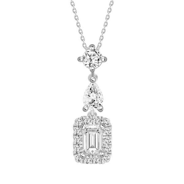 LADIES PENDANT WITH CHAIN 1 1/2CT ROUND/PEAR/EMERA...