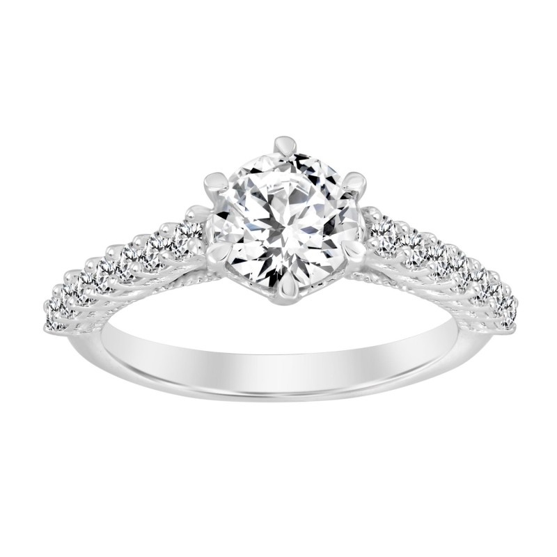 LADIES RING 1 1/2CT ROUND DIAMOND 14K WHITE GOLD (CENTER STONE ROUND DIAMOND 1CT)