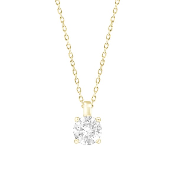 LADIES PENDANT WITH CHAIN 1CT ROUND DIAMOND 14K YE...