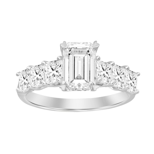 LADIES RING 3CT PRINCESS/EMERALD DIAMOND 14K WHITE...