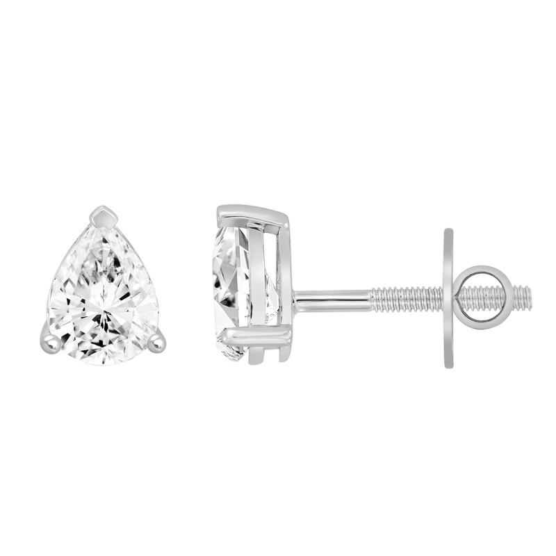 LADIES SOLITAIRE EARRINGS 1/2CT PEAR DIAMOND 14K WHITE GOLD