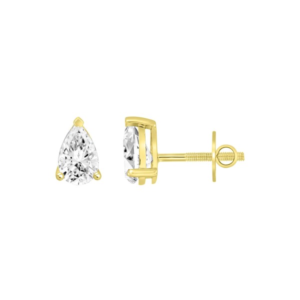 LADIES SOLITAIRE EARRINGS 1/2CT PEAR DIAMOND 14K Y...