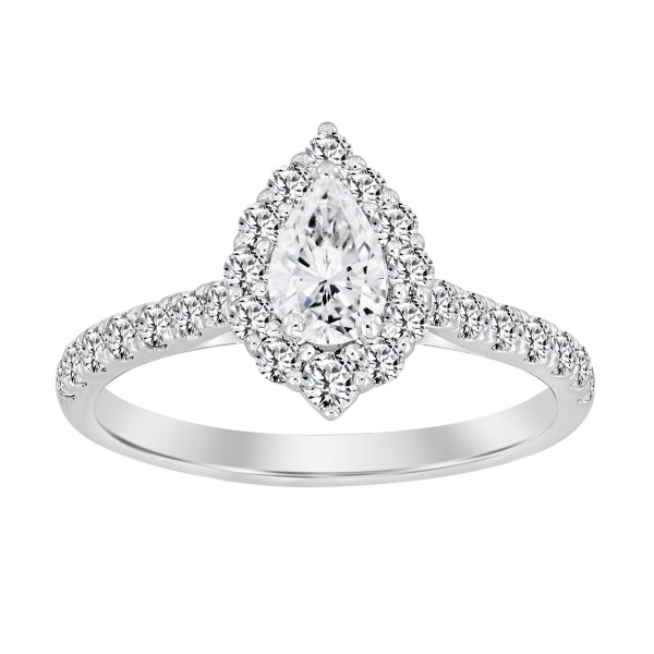 LADIES RING 1CT ROUND/PEAR DIAMOND 14K WHITE GOLD ...