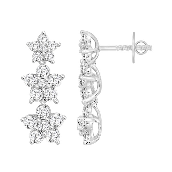 14K WHITE GOLD 3CT ROUND DIAMOND LADIES LINEAR EAR...