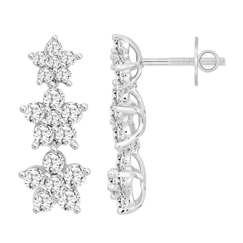 14K WHITE GOLD 3CT ROUND DIAMOND LADIES LINEAR EARRINGS 