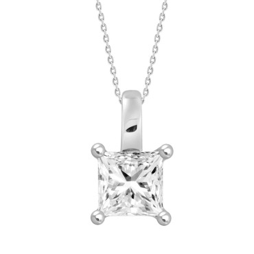 LADIES PENDANT WITH CHAIN 1CT PRINCESS DIAMOND 14K WHITE GOLD